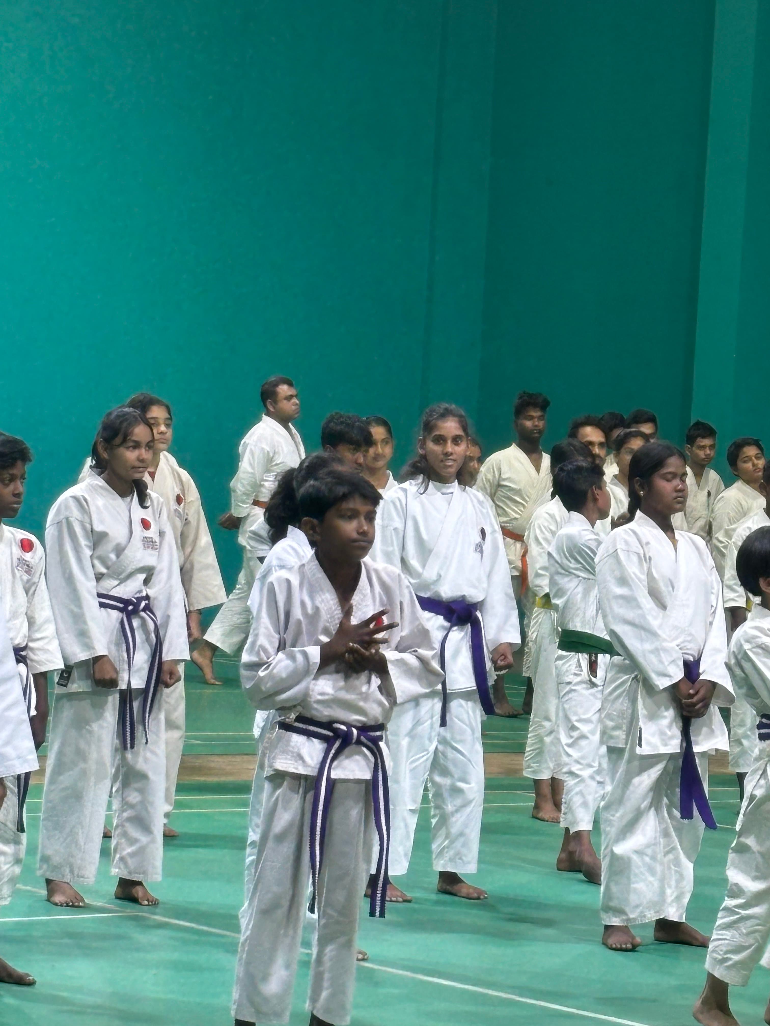 Karate students during training